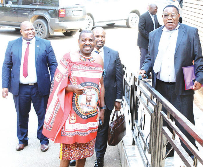 Mayiwane MP Sicelo Dlamini, Senators Prince Kekela, Siphelele Mkhonta and Isaac Magagula upon arrival in Parliament on Monday. (Pics: Mduduzi Mngomezulu)