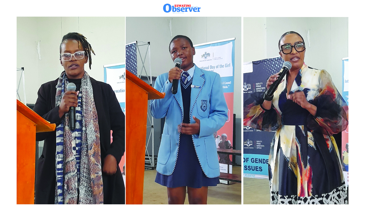 Facilitator Nomfundo Sifundza leading the session. (c)Makadunyiswe Mabuza of Lubombo Central High School making a presentation on behalf of her peers. Municipal Council of Mbabane CEO Gciniwe Fakudze mak-ing her presentation.