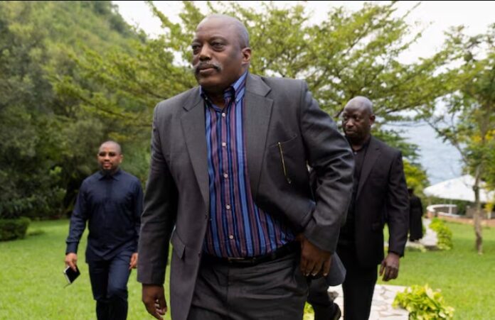 Democratic Republic of Congo's former President Joseph Kabila walks to attend a meeting with religious leaders to help find a "solution" to the crisis in the country's eastern regions, where Rwanda-backed M23 rebels have seized significant territory, in Goma, North Kivu, Democratic Republic of Congo, May 29, 2025.