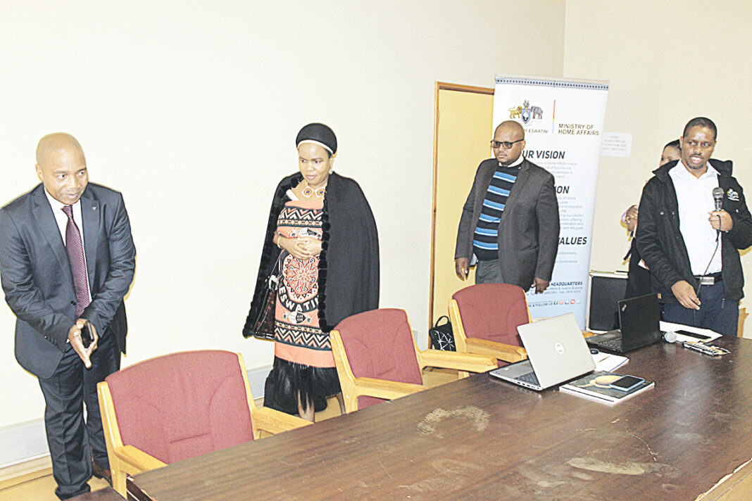 Minister of Home Affairs Princess Lindiwe being ushered to her seat upon arrival to officially open the church leaders’ consultative meeting at the ministry of commerce conference room yesterday. (Pics: Mduduzi Mngomezulu)