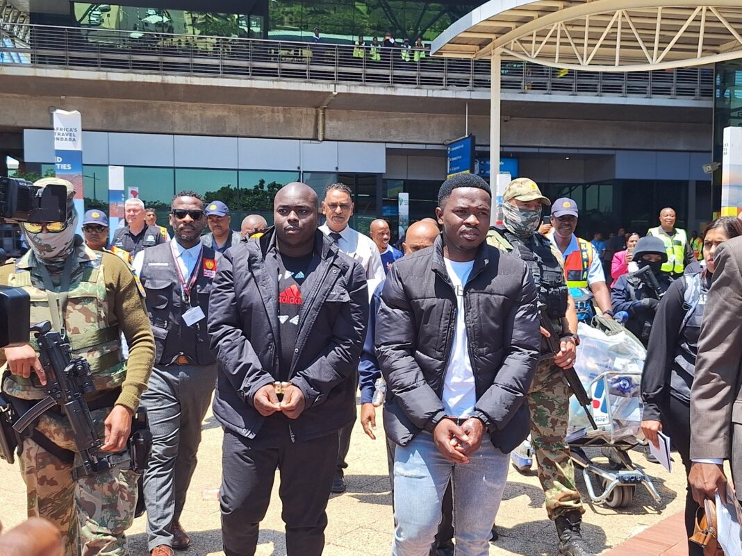 G5duTNdW4AAHZim The two Ndimande brothers arrested in connection with the murders of Kiernan “AKA” Forbes and celebrity chef Tebello “Tibz” Motsoane have arrived back in South Africa.
