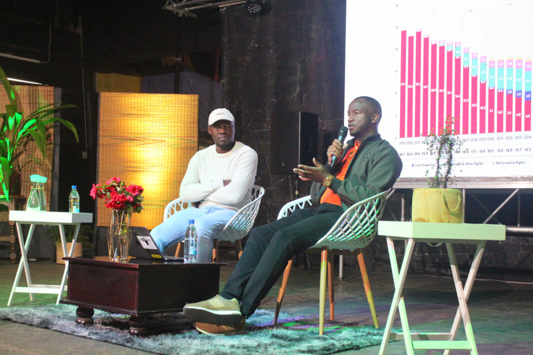 Sizo Hlophe and Mmeli Hlanze, the co-founders of Antidote, are leading a session on digital music.