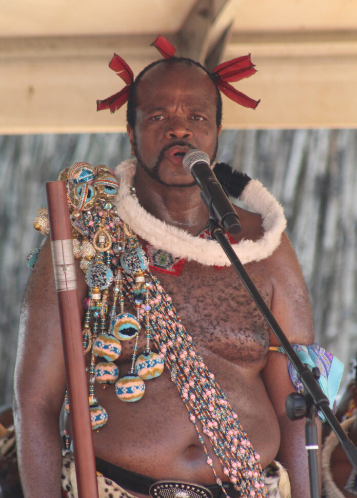 His Majesty King Mswati III addressing Libutfo at Ngabezweni Royal Residence.
