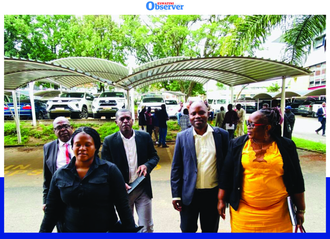 Members of the NAPSAWU national executive after meeting the 22 civil servants who were yesterday reinstated following nearly five years of suspension.