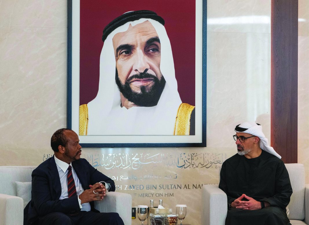 King His Majesty King Mswati III was welcomed by Abu Dhabi Crown Prince Sheikh Khaled bin Mohamed bin Zayed Al Nahyan at the United Arab Emirates yesterday.