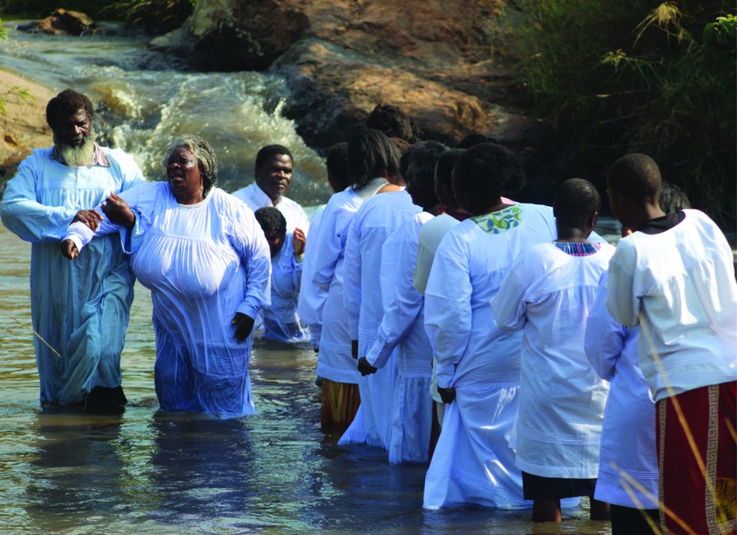 Use A section of Shembe members lining up for baptism in Mahlanya.