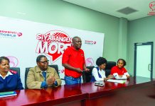 Eswatini Mobile donates blankets to patients Chief Information Officer Genius Sihlongonyane speaking on behalf of Eswatini Mobile CEO Sydney Sichula