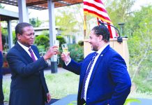 King declares Eswatini support for US His Majesty King Mswati III’s representative Prince Guduza toasts with United States Chargé d’Affaires to Eswatini Marc Weinstock during the celebration of the 250th anniversary of US Independence at the American Embassy in Ezulwini.