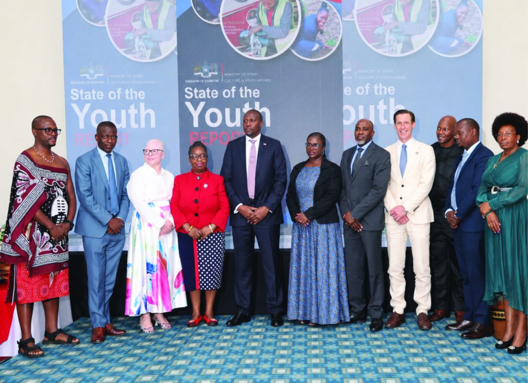 PM, United Nations RC and different stakeholders after the launch of the Kingdom of Eswatini State of the Youth Report 2026. (Pics: Kwanele Sibiya)
