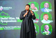Mental Health For Men: Women leaders abuse male employees Semusa Networks founder and Chief Executive Officer Sisusa Dlamini making her remarks.