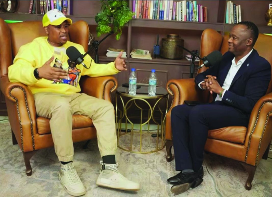 NACA Chairperson Thamsanqa ‘KrTC’ Sibandze and Eswatini Observer acting Managing Director Mbongeni Mbingo engage in a conversation during the newspaper’s podcast debut. (Courtesy pic)